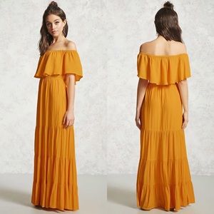 Forever 21 Golden Off The Shoulder Maxi Dress
